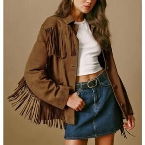 Reformation Veda Houston Suede Fringe Topanga Canyon Jacket L NEW Leather Fall